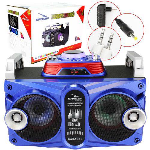 Caixa de Som Bluetooth Amplificada Sub DJ USB Sd Fm Mic 40w Rms Azul D-bh2705 Grasep