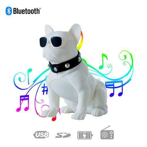 Caixa de Som Bluetooth Ch-m10 Bulldog Francês Cachorro Portátil 5w Fm Branca