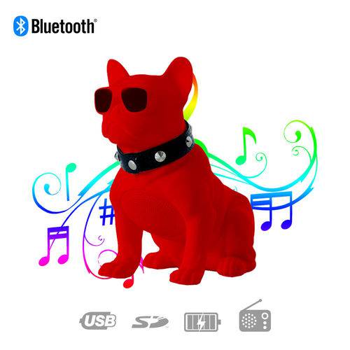 Caixa de Som Bluetooth Ch-m10 Bulldog Francês Cachorro Portátil 5w Fm Vermelha
