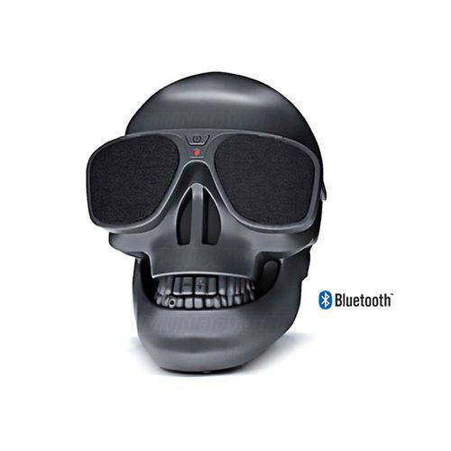 Caixa de Som Bluetooth Portátil 2 Alto-falantes 1 Subwoofer 10w Bateria Caveira Skull Preto Fosco