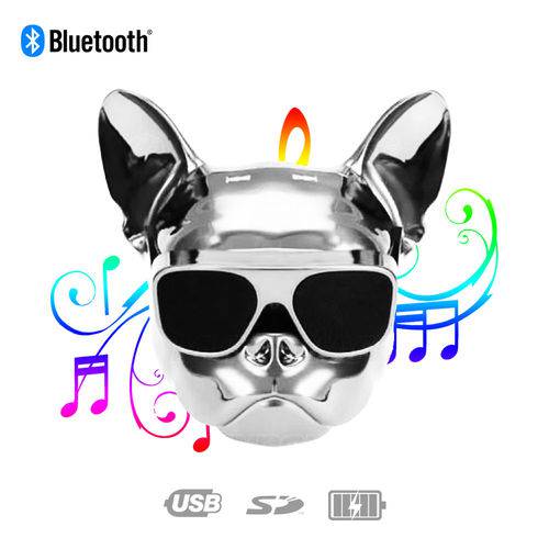 Caixa de Som Bluetooth X15 Bulldog Francês Cachorro Portátil 8w Prata