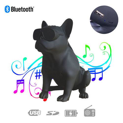 Caixa de Som Bluetooth Z13 Bulldog Francês Cachorro Portátil 10w Fm Preta