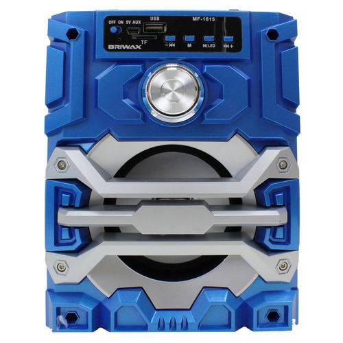 Caixa de Som Portátil Briwax 20cm MF-1615 Azul Amplificada Bluetooth USB MP3 Rádio FM SD