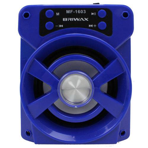 Caixa de Som Portátil Briwax 16cm MF-1603 Azul Amplificada Bluetooth USB MP3 Rádio FM SD