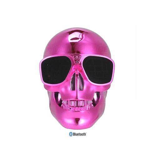 Caixa de Som Portátil com Bluetooth 2 Alto-falantes 1 Subwoofer 10w Recarregável Skull Rosa Metálico