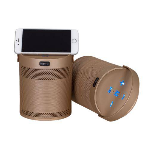 Caixa de Som Portátil Inova 5w Bluetooth Entrada para Cartão Sd Usb Aux e Rádio Fm - Dourada