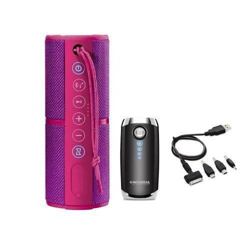 Caixa de Som Speaker Rosa Bluetooth Portátil Pulse Color Multilaser 15w, Prova D'àgua + Power Bank Carregador Portátil