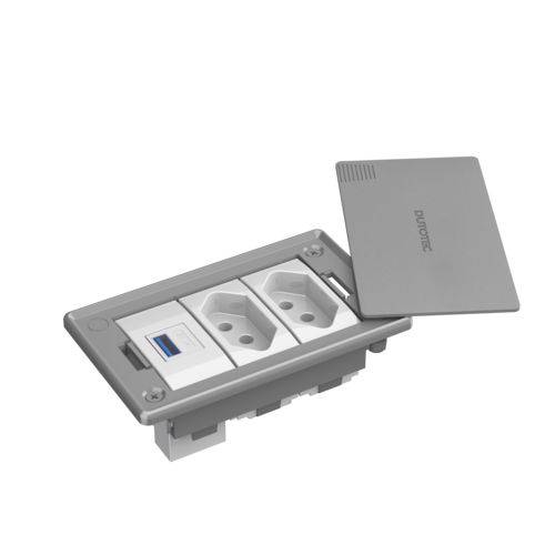 Caixa de Tomada Embutir para Mesa com 2 Tomadas + 1 USB - Cinza