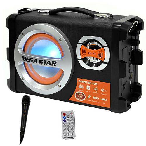 Caixa Karaokê Megastar Hy-k55bt 6" 20w com Bluetooth/USB/sd/fm + Microfone - Pre