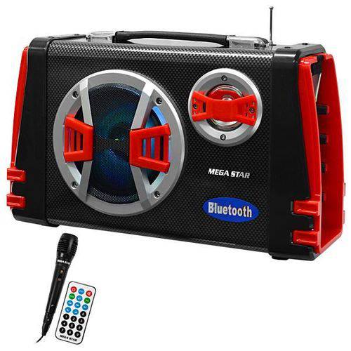 Caixa Karaokê Megastar Hy-k56bt 1.500w com Bluetooth/usb/fm + Microfone - Preta/vermelho