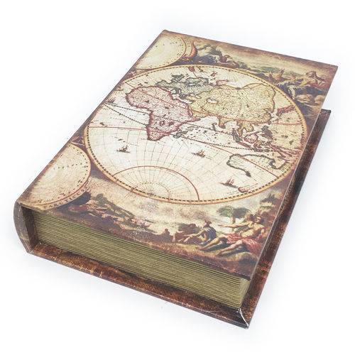 Caixa Livro Decorativa Mapa-múndi Retrô - 25 X 18 Cm