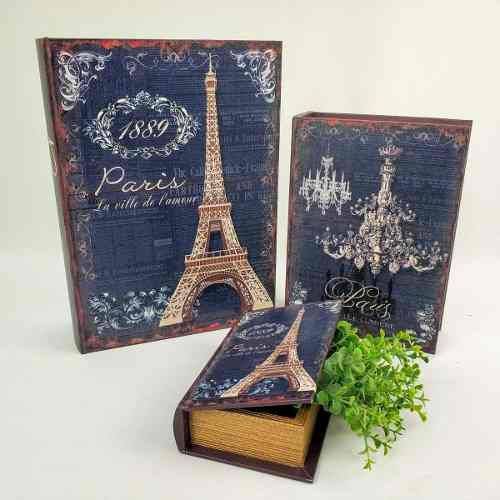 Caixa Livro Decorativa Paris Lustre Azul Petroleo 30/23/16cm