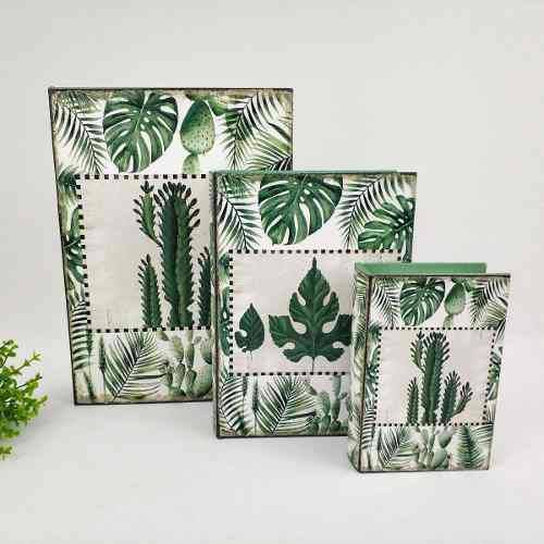 Caixa Livro Decorativa Tropical Verde Folhagem 30/23/16cm