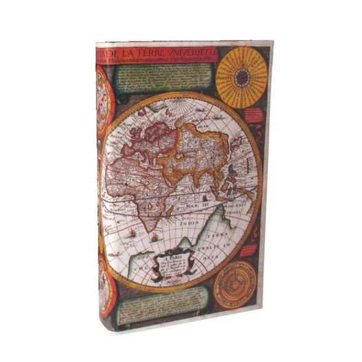 Caixa Livro Mapa Mundi Vintage Mdf/Courino G 24009 18,5x6x26,5cm Full Fit