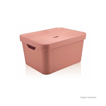 Caixa Organizadora Cube 32L Grande com Tampa Rosa Quartz Fechado OU