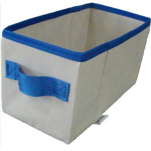 Caixa Organizadora de Tecido OrganiBox Bege/azul C/ Alça de 14x15x28cm