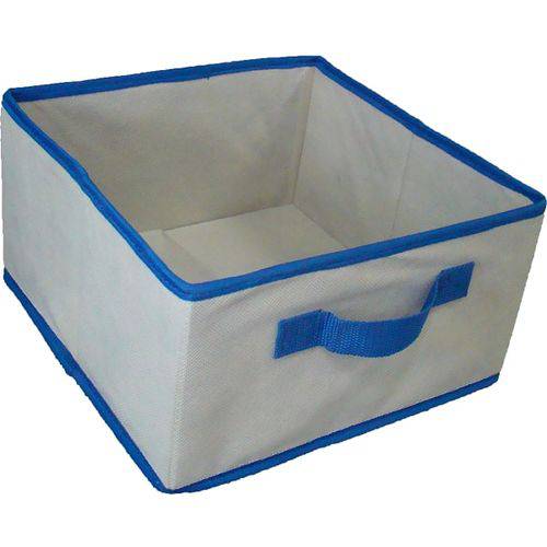 Caixa Organizadora de Tecido Organibox Bege/azul C/ Alça de 28x15x28cm