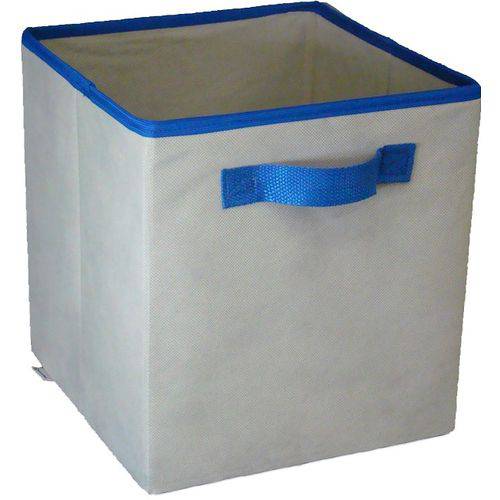 Caixa Organizadora de Tecido OrganiBox Bege/azul C/ Alça de 28x31x28cm