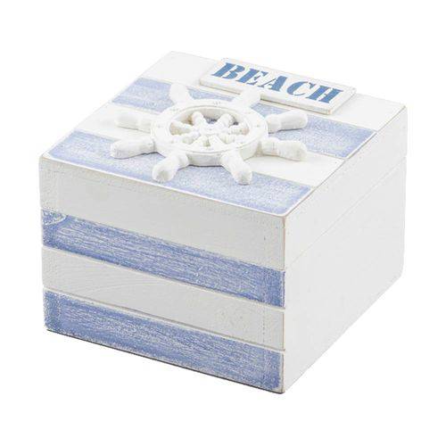 Caixa Pequena com Temática Âncora Azul/Branco em Madeira - Prestige - 11,5x9 Cm