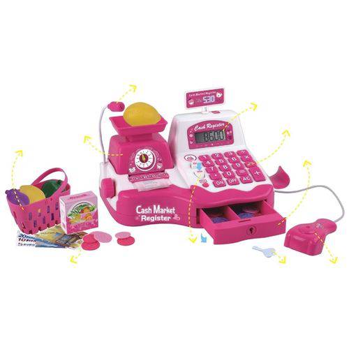 Caixa Registradora Infantil 2 em 1 com Calculadora Leitor de Codigo de Barras Microfone e Balanca de