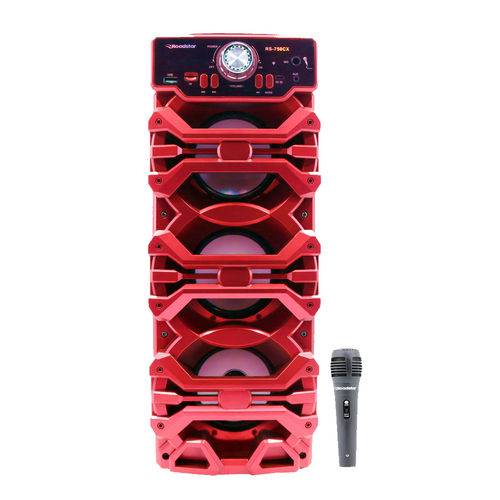 Caixa Som Roadstar Rs750cx Vermelho 10w +10w +10w Rms Bluetooth Karaoke Aux Fm Controle Remoto