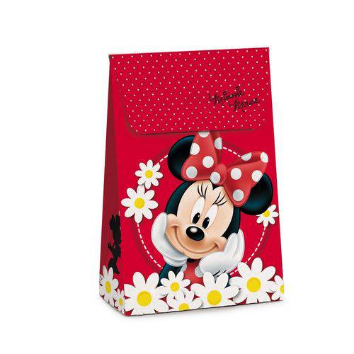 Caixa Trapezio Presente Minnie Disney Vermelho 12x6cm C/10