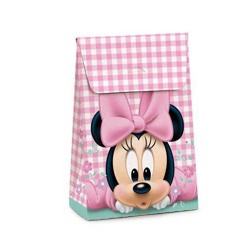 Caixa Trapezio P/presente Minnie Disney Rosa 12x6 Cm C/10