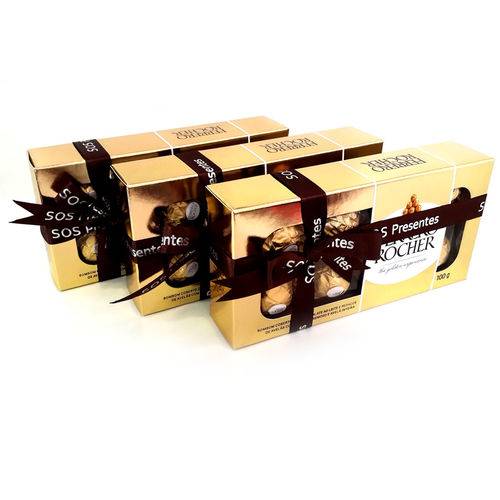 3 Caixas de Bombons Ferrero Rocher 100 Gr para Presente