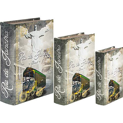 Caixas Rio de Janeiro Cristo Book Box com 3 Peças Cinza - Oldway