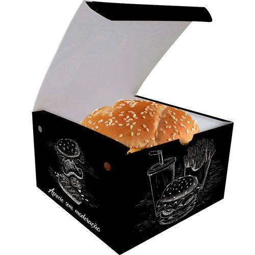 Caixinha Box Embalagem Hamburger Gourmet 100un Preto