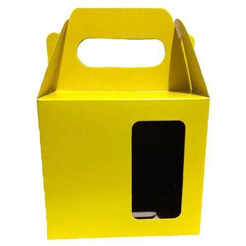 Caixinha para Caneca Amarelo com Visor e Alça Reforçada em Papel Duplex 275g 10cm X 10cm para Canecas ou Artigos Diverso