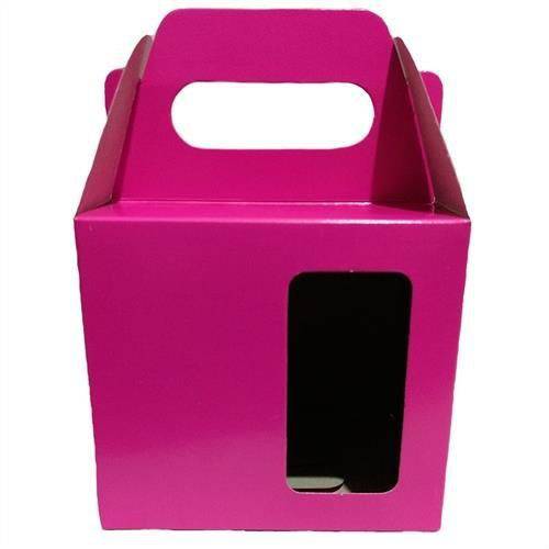 Caixinha para Caneca Pink com Visor e Alça Reforçada em Papel Duplex 275g 10cm X 10cm para Canecas ou Artigos Diversos (