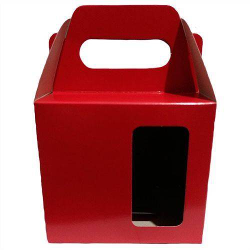 Caixinha para Caneca Vermelho com Visor e Alça Reforçada em Papel Duplex 275g 10cm X 10cm para Canecas ou Artigos Divers