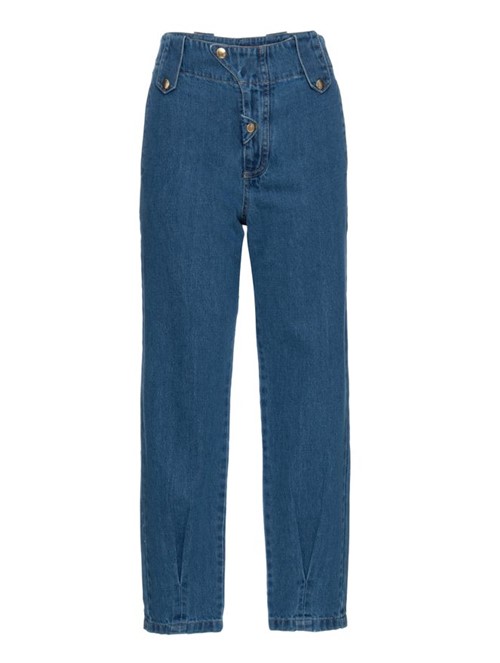 Calça Cintura Alta Smile Jeans de Algodão Azul Tamanho 34