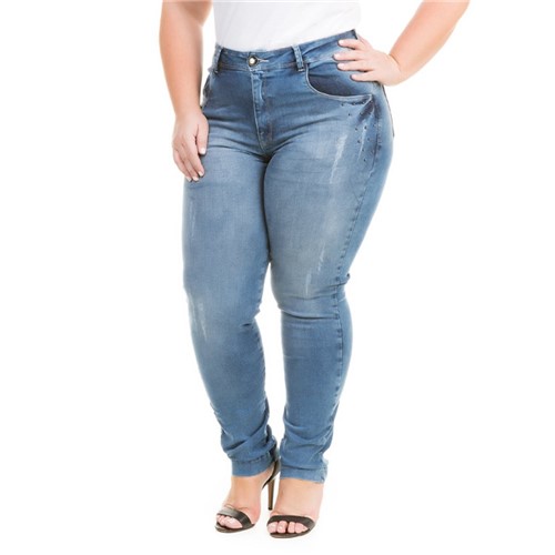 Calça Feminina Jeans Cigarrete de Cintura Alta Plus Size