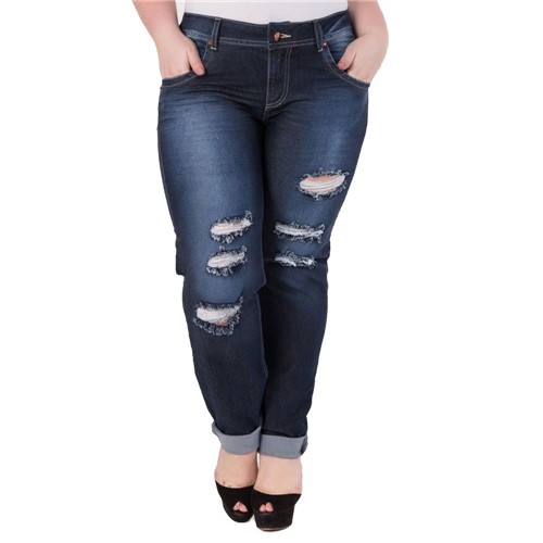 Calça Feminina Jeans Estonada Rasgada Plus Size