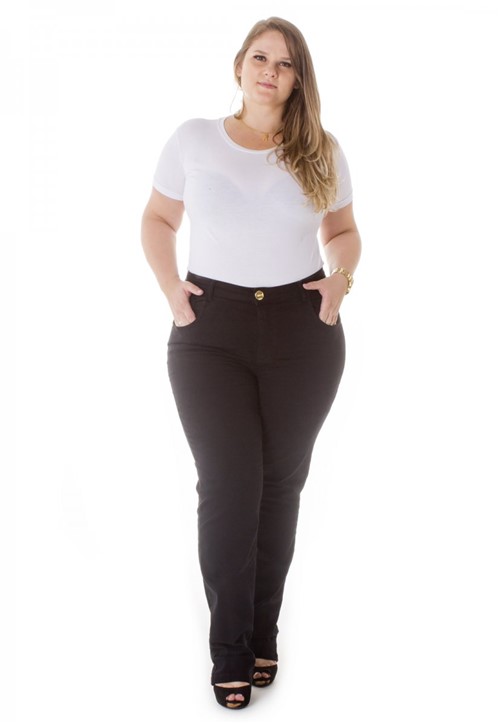 Calça Feminina Jeans Reta Cintura Alta Plus Size