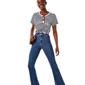 Calça Flare Pesponto Lateral Jeans - 36