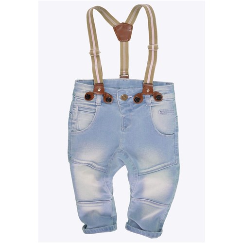 Calça Infantil Menina Jeans Saruel com Suspensório e Costura Rosa Cool Girlz 2 Anos