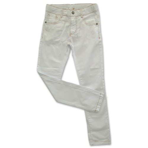 Calça Infantil Menino Jeans Branca com Costura Caramelo 4