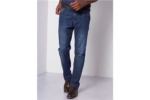 Calça Jeans Barcelona com Couro - Azul - 50