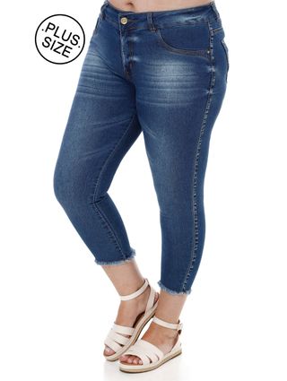 Calça Jeans Capri Plus Size Feminina Amuage Azul