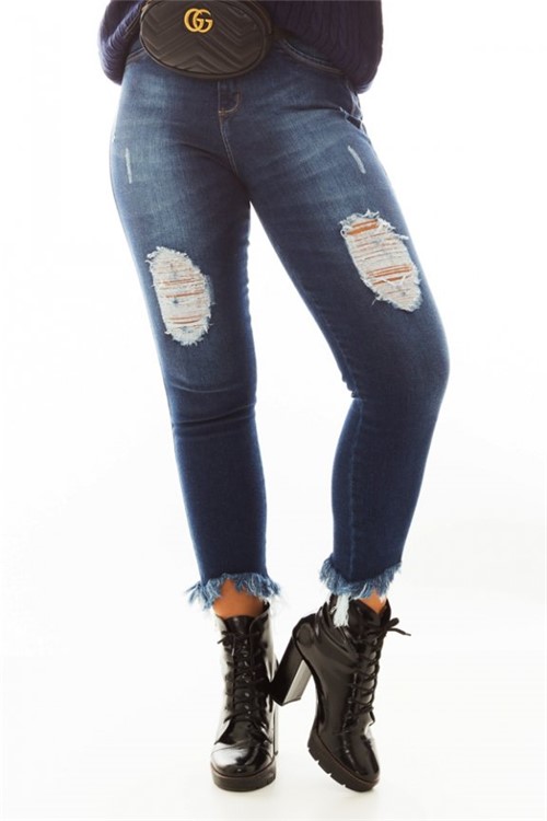 Calça Jeans com Barra Desfiada CL0521- Kam Bess