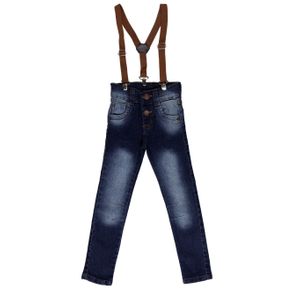Calça Jeans com Suspensório Infantil para Menino - Azul 1