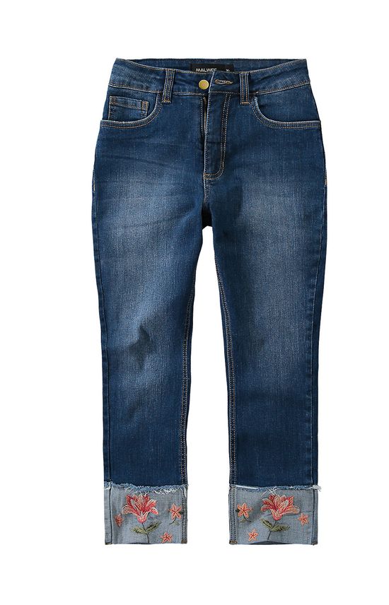 Calça Jeans Cropped com Bordado Malwee Azul Escuro - 34