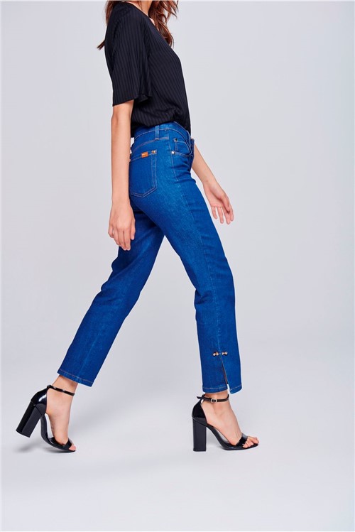 Calça Jeans Cropped com Detalhe Lateral