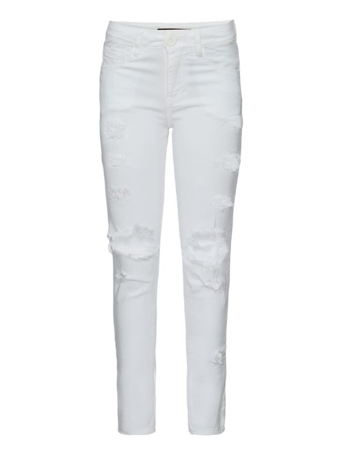 Calça Jeans Cropped Destroyed de Algodão Branca Tamanho 34