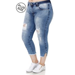 Calça Jeans Cropped Plus Size Feminina Amuage Azul 44