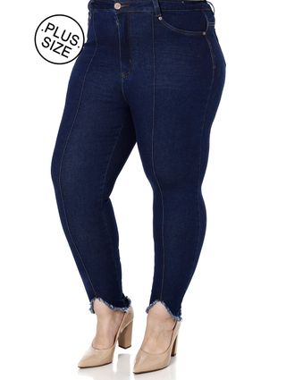 Calça Jeans Cropped Plus Size Feminina Azul