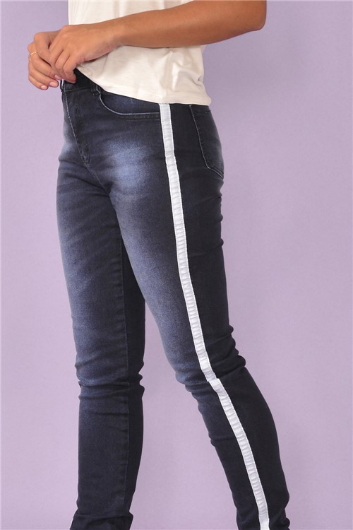 Calça Jeans Escura Skinny Faixa - Jeans Tamanho: 40